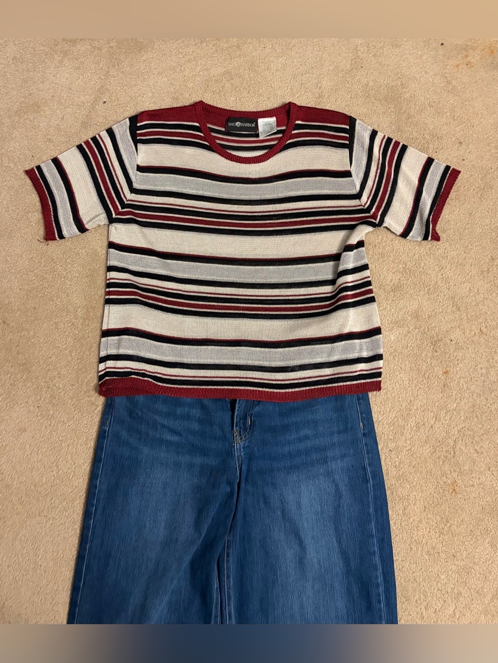 Sag Harbor Short-Sleeve Striped Knit Top